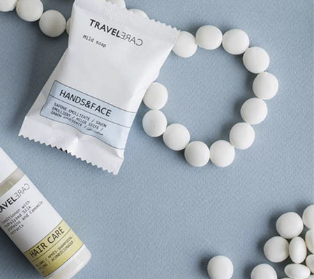 TravelCare is a product line with a fine formulation process, texture and scent, distinguished by its natural extracts.  All cosmetics are Made in Italy, clinically tested, without mineral oils and phenoxyethanol. GFL Hotel Amenities