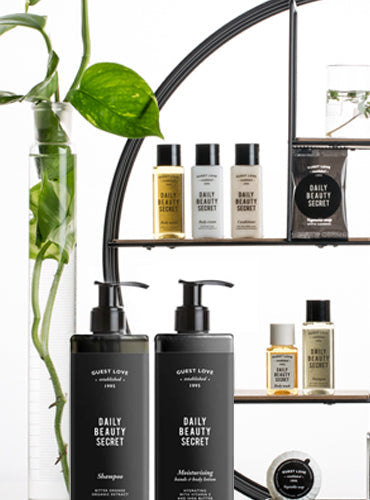 GUEST LOVE. AN ICONIC BRAND DEDICATED TO LOVE FOR HOSPITALITY. GFL Contemporary Hotel Amenities since 1995.