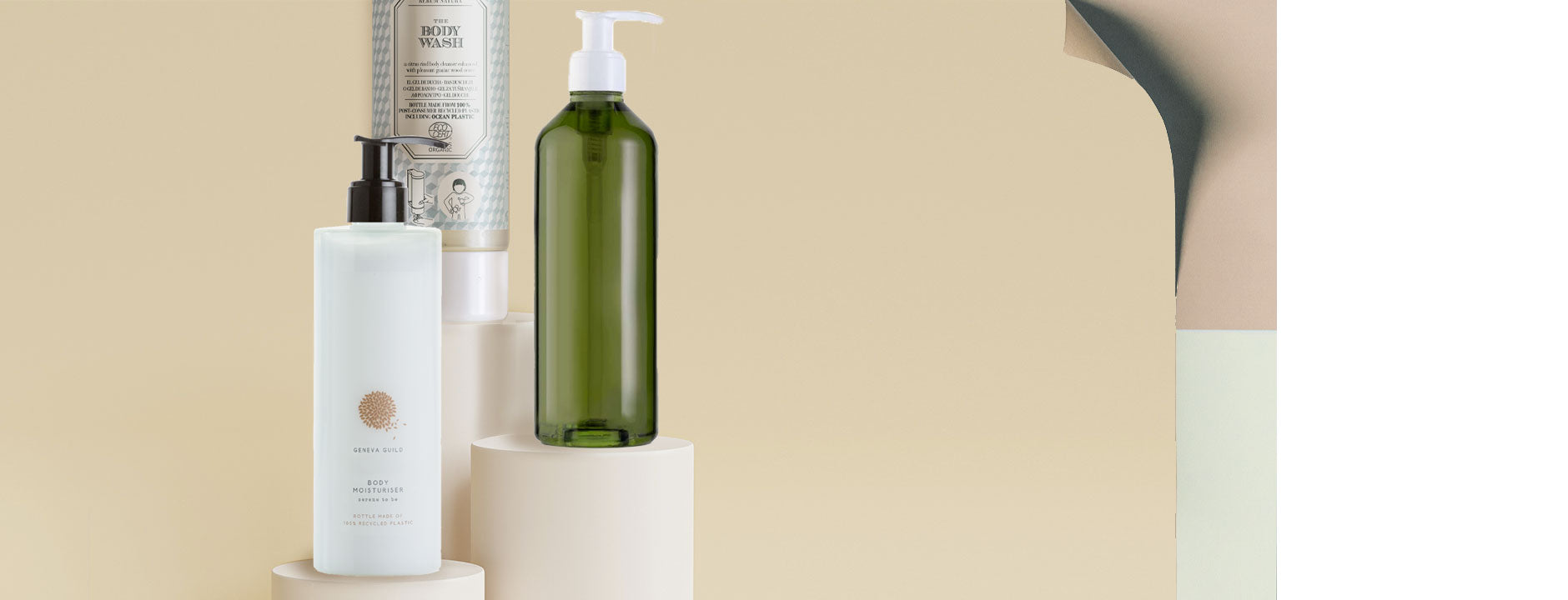 GFL Dispenser. Round Rerum Natura & Geneva Green. Round Celina dispenser. Evergreen choice. bottles 100% recycled plastic. Discover the complete range.